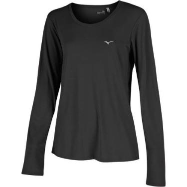 Imagem de Camiseta Manga Longa de Corrida Feminina Mizuno Nirvana, Preto, GG