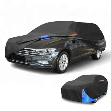 Imagem de Partuto 1 peça capa universal para carro à prova d'água para todos os climas, automotiva, externa, anti-UV, proteção contra chuva e sol, cobertura externa completa 190T Polyeste preto azul adequado