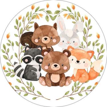 Imagem de Painel De Festa Redondo 1,50x1,50 - Animais Bosque Folhas 012 - Via Co