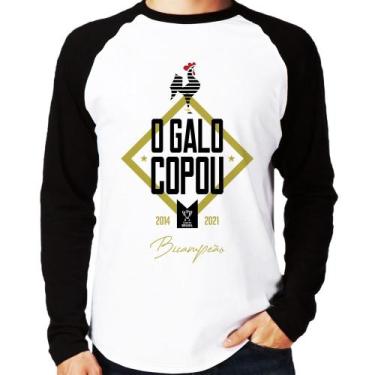Imagem de Camiseta Raglan O Galo Copou! Manga Longa - Foca na Moda, Branco, Pret