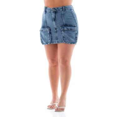 Imagem de Saia Jeans Feminina Arauto Mom Cargo Less Water - Arauto Jeans, Marmor