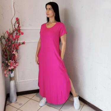 Imagem de Vestido Plus Size Camisetão Longo Maxi Soltinho Pink - Procopio Shoppi