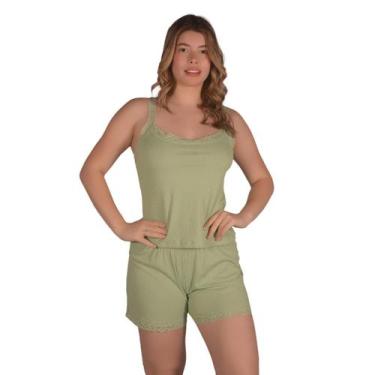 Imagem de Pijama Feminino Malha Suede Canelado com Renda Baby Doll Verão Curto R