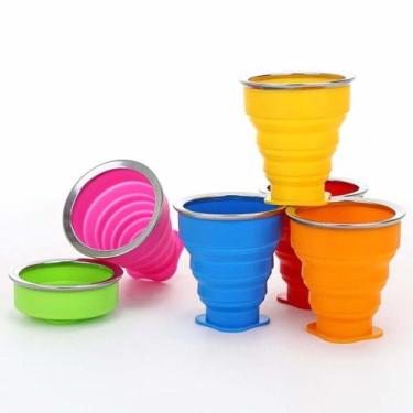 Imagem de Kit 10 Copo Dobrável Retrátil De Silicone 200ml - Não Informada