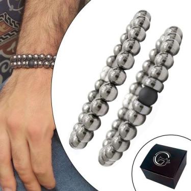 Imagem de Kit C/02 Pulseiras de Bolinha Masculina Grafite Detalhe Preto - GRANAD