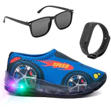 Imagem de Tênis Menino Infantil Led Carro Funfy + Óculos E Relógio, Azul, 29