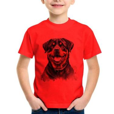 Imagem de Camiseta Infantil Cachorro Rottweiler - Foca na Moda, Vermelho, 8
