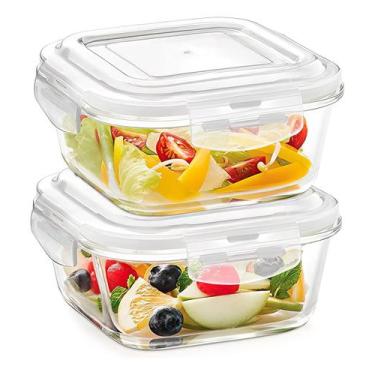 Imagem de Jogo 2 Potes de Vidro Hermético Com Tampa E Trava Quadrado 800 ml Mant