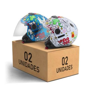 Imagem de Kit 2 Capacete Aberto New Atomic Universe Pro Tork Brilhante Moto Masc