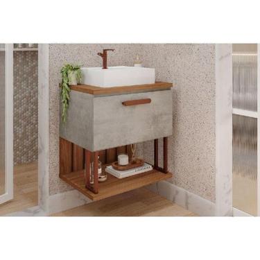 Imagem de Bancada de Banheiro Balcão Duna 1 Porta c/ Cuba 60cm Cimento/Freijo - 