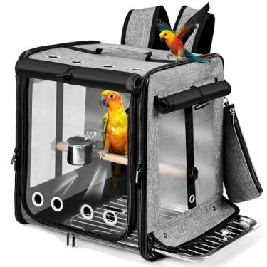 Imagem de Suertree porta-pássaros com cinto de segurança para viagens de carro, porta-mochila para pássaros com malha de aço inoxidável indestrutível, gaiola grande para viagem para pássaros, cinza