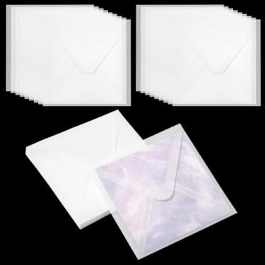 Imagem de PH PandaHall 30 envelopes de papel de vidro de 16,5 x 16,5 cm, grande bolsa de papel translúcido, envelopes de convite quadrados, envelopes de cartão de felicitações para casamentos, artesanato,