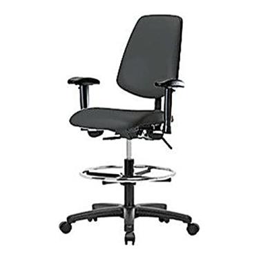 Imagem de Thomas Cadeira de vinil de altura média 1163P02 com encosto médio sem inclinação, base de nylon, braços ajustáveis, anel de pé cromado, rodízios, carvão