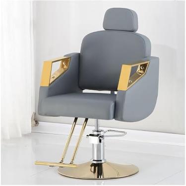 Imagem de Cadeira de barbeiro, bomba hidráulica de couro PU, cadeira de salão de barbeiro, com chassi quadrado de pedal, altura ajustável de rotação de 360 graus, para móveis de salão, cinza, A