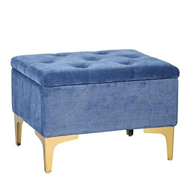 Imagem de Homebeez Mesa de Centro de Puff de Armazenamento Moderno Retangular Contemporânea com Perna de Metal Dourada, Azul