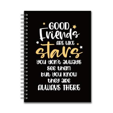 Imagem de YAZMEEN Caderno espiral em branco da amizade (160 páginas) Good Friends are Like Stars Caderno de esboço de capa dura para melhor amigo, presente de diário de aniversário engraçado para mulheres,