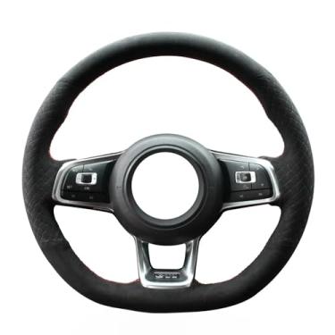 Imagem de MEWANT Capa de volante Alcantara costurada à mão para Volkswagen VW Golf 7 GTI/Polo GTI/Arteon (R-Line)/Tiguan (R-Line)/Touran (R-Line)/T-ROC (R-Line) / Jetta (GLI) / Passat/Passat Variant