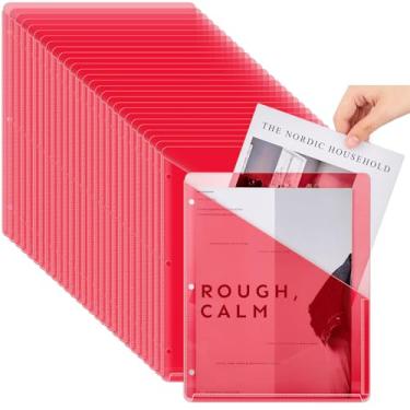 Imagem de Seajan 100 pastas de bolso para fichário de 3 anéis, pastas de plástico transparente com 2 bolsos, divisórias de fichário de 3 furos, jaquetas de arquivo de barra de poliéster para escritório, escola