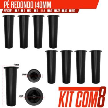 Imagem de Conjunto de Pés Para Cama Box Casal Altura 14cm 8 unidades Preto - Opp