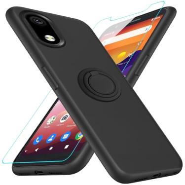 Imagem de Nijiadi Capa para celular ZTE Avid 579 Z5156CC/Blade A3 Joy/Nubia Blade A5 Plus com protetor de tela giratório de 360° Suporte de anel com suporte/suporte de silicone TPU Slim Fit Capa protetora -
