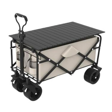 Imagem de carroça Carrinho de vagão com rodas, vagão utilitário dobrável para mercearia com saco de pano de armazenamento, carrinho de praia para transporte de cargas dobrável