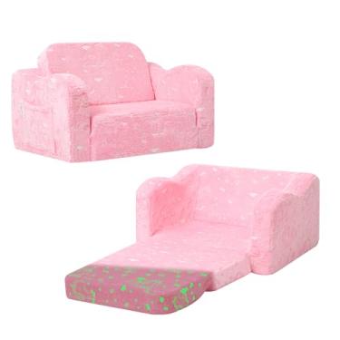 Imagem de MeMoreCool Cadeira infantil de unicórnio que brilha no escuro – poltrona dobrável de pelúcia macia | Cadeira infantil para meninos e meninas de 1 a 3 anos, conversível 2 em 1 assento e cochilo