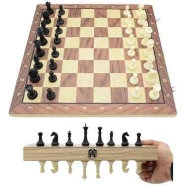 Imagem de Jogo De Xadrez Dobrável Magnético Tabuleiro em Madeira 24x24cm 3em1