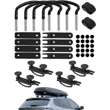 Imagem de Pacote com 4 braçadeiras de parafuso em U para caixa de teto com 8 porcas de trava, Glazeal Universal Roof Box U-Bolt Clamps Kit de montagem de van de carro com 8 porcas de trava 2 tiras para suporte