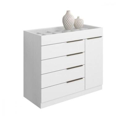 Imagem de Cômoda Aramóveis 1 Porta 5 Gavetas Com Porta Joia Branco - ARAMOVEIS