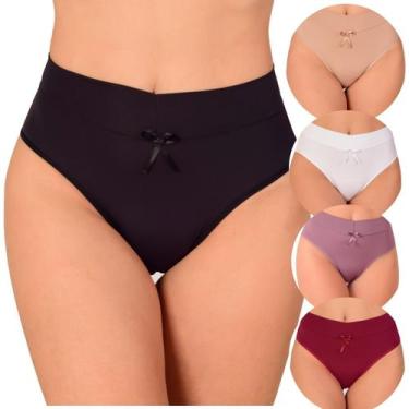 Imagem de Kit 5 Calcinhas Cós Alto Duplo em Poliamida Lisa Lingerie Feminina Dia
