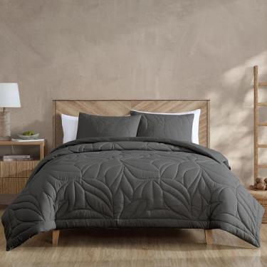 Imagem de Riverbrook Home Naomi Conjunto de edredom acolchoado de microfibra de 2 peças, solteiro, cinza