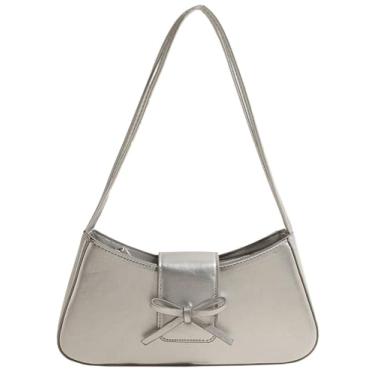 Imagem de Bolsa de ombro feminina Sweet bolsa de mão de couro vegano para mulheres moderna bolsa de mão casual Y2K bolsa de trabalho versátil, Prata