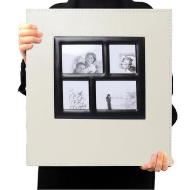 Imagem de RECUTMS Álbum de fotos 10 x 15 cm, 600 bolsos, capa de couro de páginas pretas com grande capacidade para 600 fotos horizontais e verticais (bege)