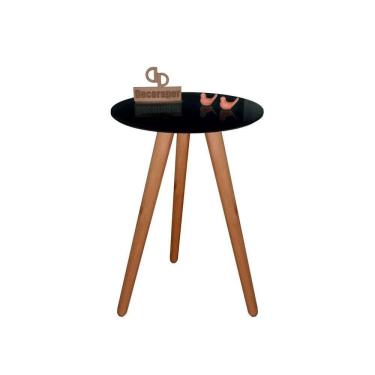 Imagem de Mesa De Canto Pés Palito Amadeirado Com Tampo Vidro 35cm Preto 50cm