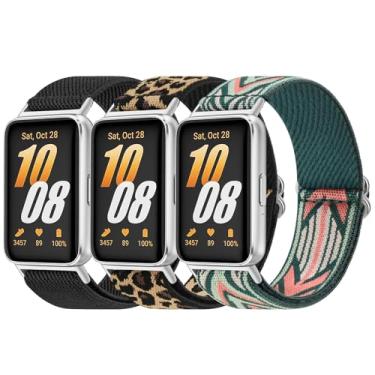 Imagem de Pacote com 3 pulseiras para Samsung Galaxy Fit 3 femininas e masculinas, pulseira de reposição de nylon macio ajustável compatível com acessórios para smartwatch Galaxy Fit 3