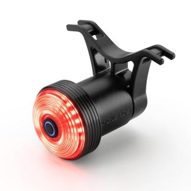 Imagem de ROCKBROS Luz traseira para bicicleta, luz traseira com sensor de freio inteligente, liga/desliga automática, à prova d'água, recarregável por USB tipo C, preta