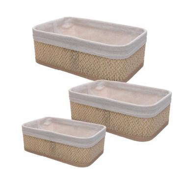 Imagem de Jogo 3 Cestas Retangulares com Forro em Tecido Cozy Bambu