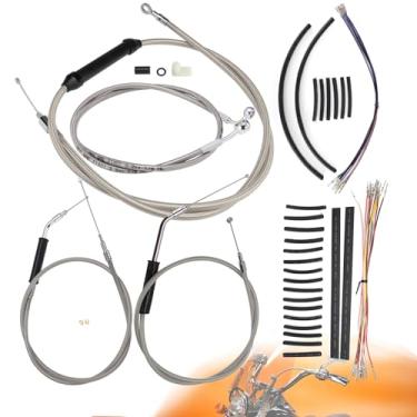 Imagem de TIGERSGATE Kit de cabos Dyna de 40,6 cm para guidão estendido CAN-Bus/fios de seta/embreagem/cabos do acelerador/linha de freio para Dyna FXD Super Glide, FXDWG Wide Glide, FXDL Low Rider, cromado