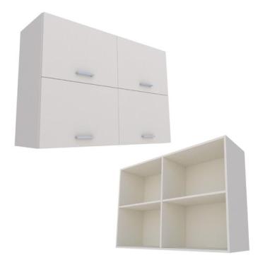 Imagem de Armário Aéreo 140cm Branco 4 Portas Basculantes Premium 1.1 - Marcenar