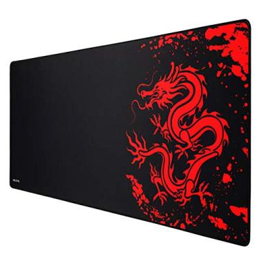 Imagem de JIALONG Mouse pad para jogos, tamanho grande, 89,9 x 39,9 cm, mouse pad de mesa estendido com design personalizado para laptop, computador PC - dragão vermelho