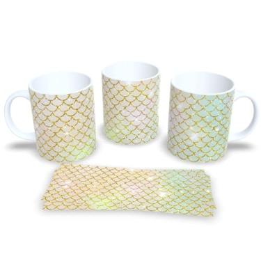 Imagem de Caneca Branca de Porcelana Personalizada Escamas de Sereia (Mod.17)