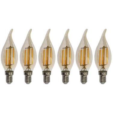Imagem de Kit 6 Lâmpadas Filamento Led Vela Bico Torto Âmbar 4W E14 2700K - Esqu