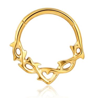 Imagem de FLORA BRINCO NARIZ ARGOLA TITANIO PIERCING ORELHA SEPTO PVD DETALHADA ESPINHOS1.2X8/10mm (DOURADO, 1.2X8)