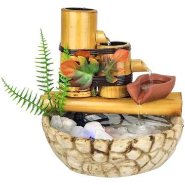 Imagem de Fonte Agua Cromoterapia Decorativa Mesa Cascata Bambu Resina - NoBrand
