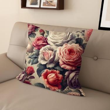 Imagem de Capa de almofada com estampa digital retrô rosa com zíper invisível, vários tamanhos para decoração de sofá, sala de estar e quarto (71 x 71 cm, FGMG-D)