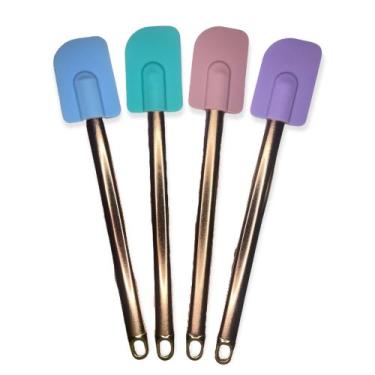 Imagem de Kit 2 Espátula Colher Pão Duro Silicone Rosé Gold Grande - Mercado Buy