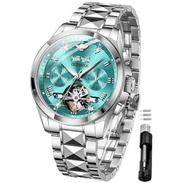 Imagem de OUPINKE Relógios masculinos automáticos esqueleto com corda automática, relógio de pulso para negócios, à prova d'água, luminoso, tungstênio.., Azul-DFN, Relógio automático de corda automática