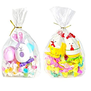 Imagem de PigPotParty Sacos de guloseimas de celofane 17,8 x 25,4 cm, pacote com 100 sacos de guloseimas transparentes, reforço inferior para exibição em pé, embalagem pequena de plástico para biscoitos, doces