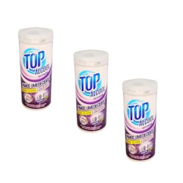 Imagem de Panos Lenços Umedecidos com Álcool 70% INPM para Limpeza Em Geral, Kit com 3 Potes (Lavanda)