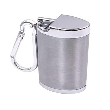 Imagem de Hourwof Cinzeiro portátil de metal com tampa, cinzeiro de bolso externo para cigarros, cinzeiros de viagem com chaveiro, prata oval